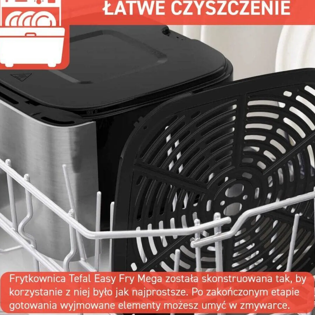 Frytkownica beztłuszczowa, Tefal Easy Fry Mega EY855D, pojemność 7,5 l, kompaktowy rozmiar, Air Fryer