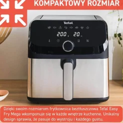 Frytkownica beztłuszczowa, Tefal Easy Fry Mega EY855D, pojemność 7,5 l, kompaktowy rozmiar, Air Fryer