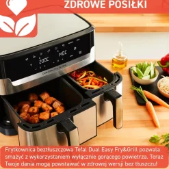Frytkownica beztłuszczowa, Tefal Dual Easy Fry&Grill EY905D, dwukomorowa, duża, grill, Air Fryer