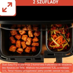 Frytkownica beztłuszczowa, Tefal Dual Easy Fry&Grill EY905D, dwukomorowa, duża, grill, Air Fryer