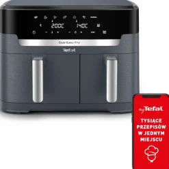 Frytkownica beztłuszczowa, Tefal Dual Easy EY942BE0, dwukomorowa, duża, 11l, Air Fryer
