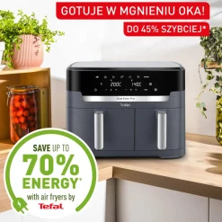 Frytkownica beztłuszczowa, Tefal Dual Easy EY942BE0, dwukomorowa, duża, 11l, Air Fryer