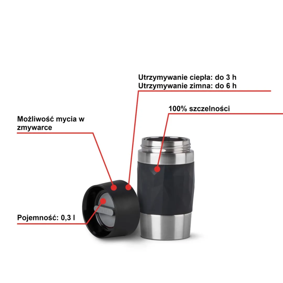 Kubek termiczny TEFAL TRAVEL MUG COMPACT 0.3L czarny