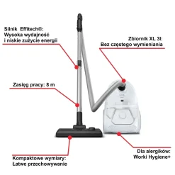 Tefal Compact Power, odkurzacz workowy, 750 W, duży zasięg, filtracja