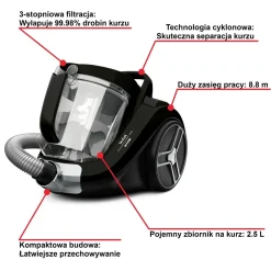 Tefal Compact Power XXL Total Clean, odkurzacz bezworkowy, 750 W, filtracja, 2,5 l