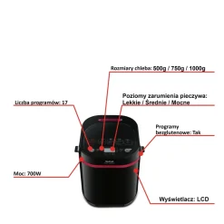 Wypiekacz do chleba, Pain&Plaisir PF2208, 17 programów, 700W, 1kg