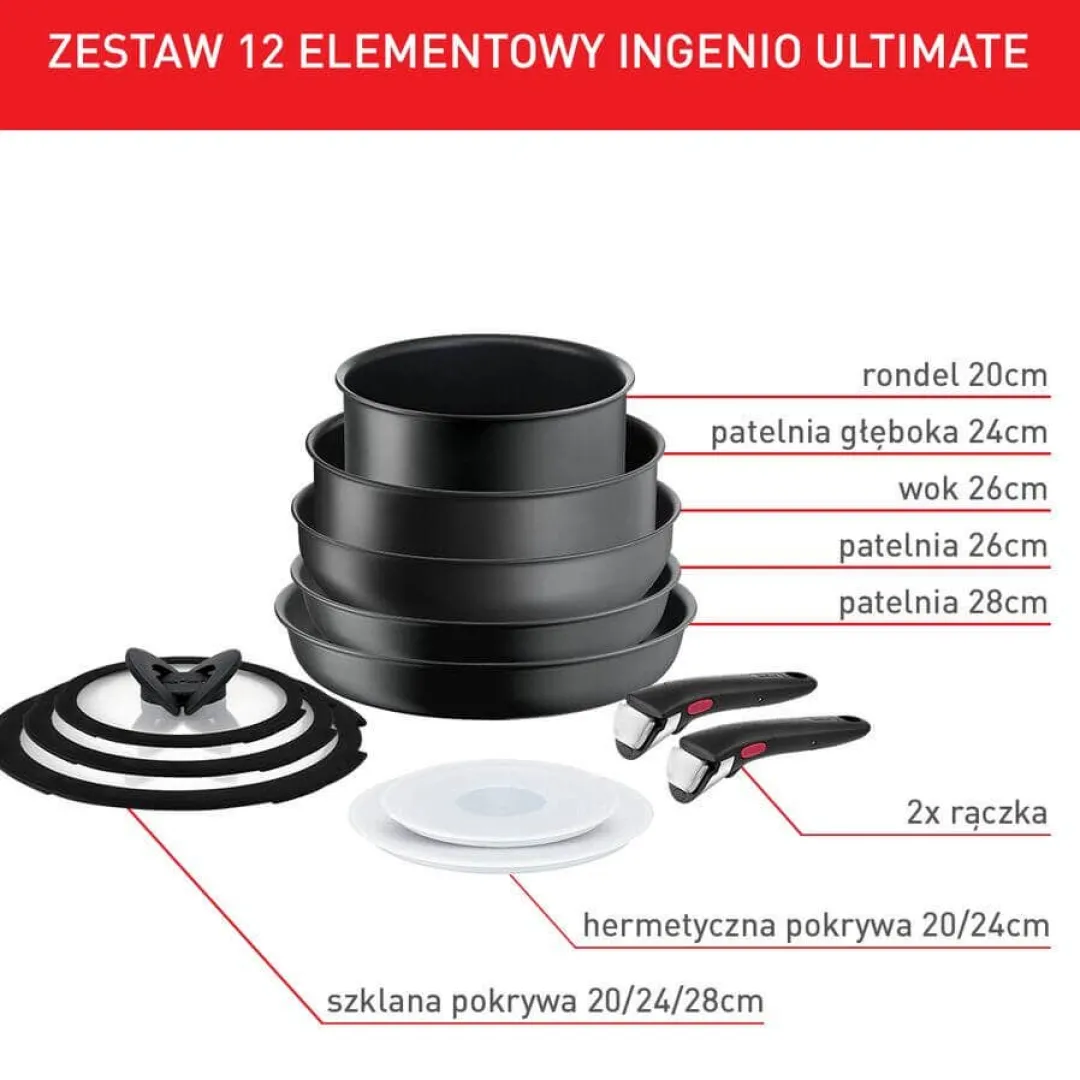 Zestaw garnków i patelni Tefal Ingenio Ultimate 12 elementów + Uniwersalna rączka Ingenio