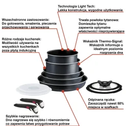 Zestaw garnków i patelni Tefal Ingenio So'Light 11elementów + Uniwersalna rączka Ingenio