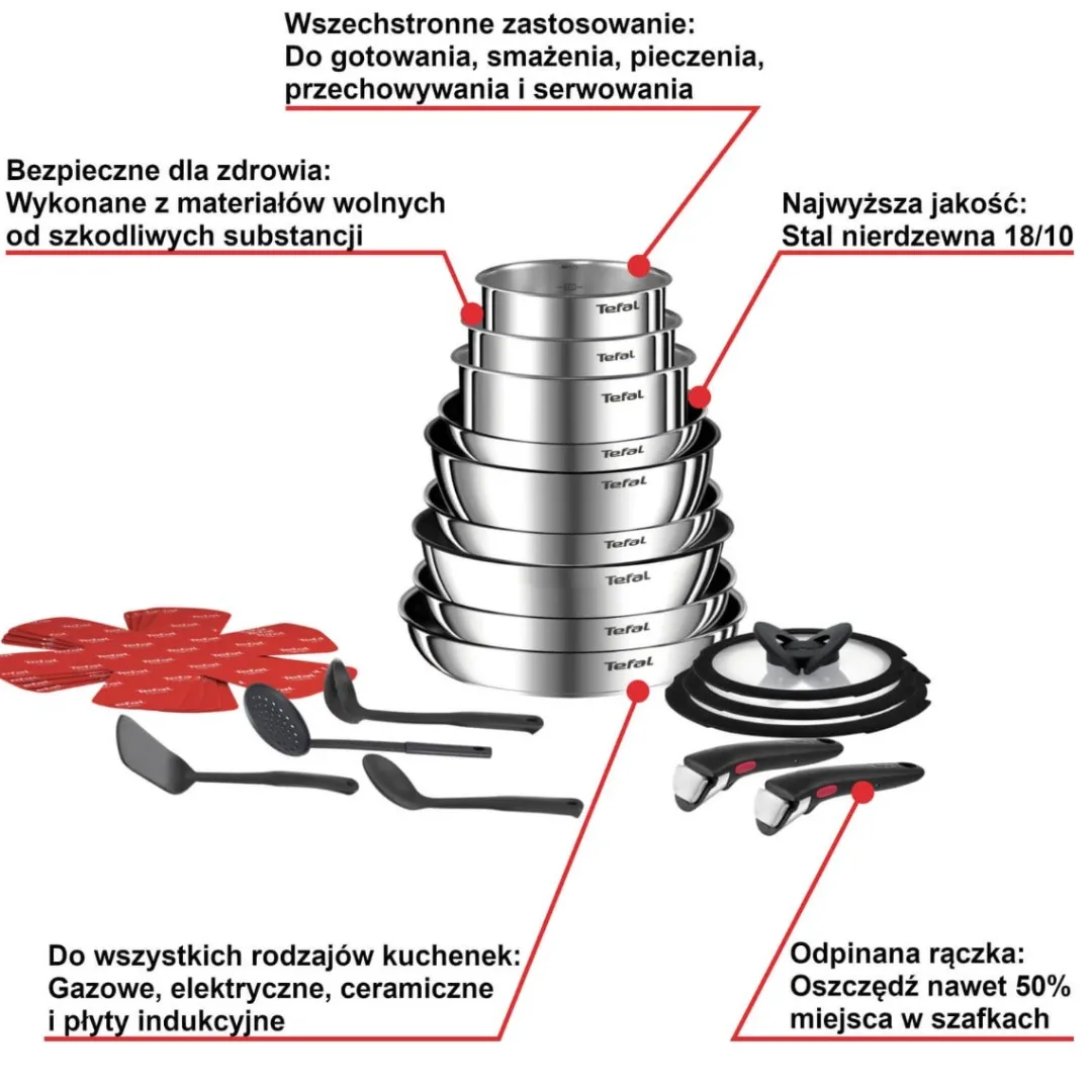 Zestaw garnków i patelni Tefal Ingenio Emotion 22 elementy + Uniwersalna rączka Ingenio