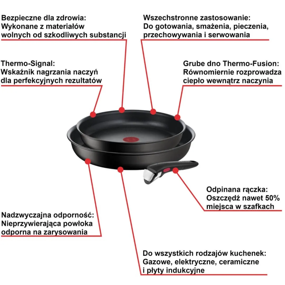 Zestaw garnków i patelni z patelnią naleśnikową Tefal Ingenio Unlimited + szklane i hermetyczne pokrywki