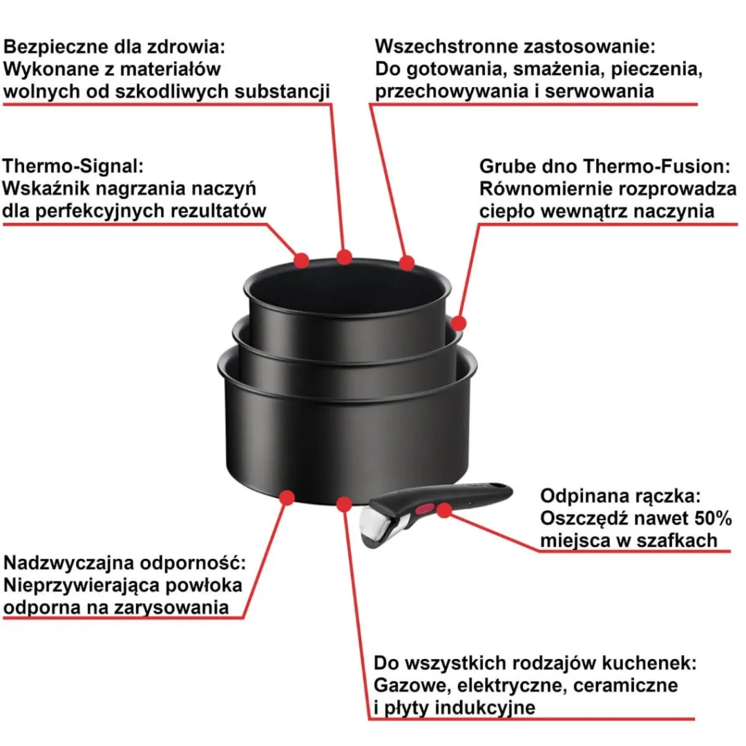 Zestaw garnków i patelni z patelnią naleśnikową Tefal Ingenio Unlimited + szklane i hermetyczne pokrywki