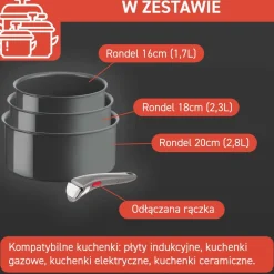 Zestaw garnków Tefal Ingenio Renew 16/18/20cm + hermetyczne pokrywki