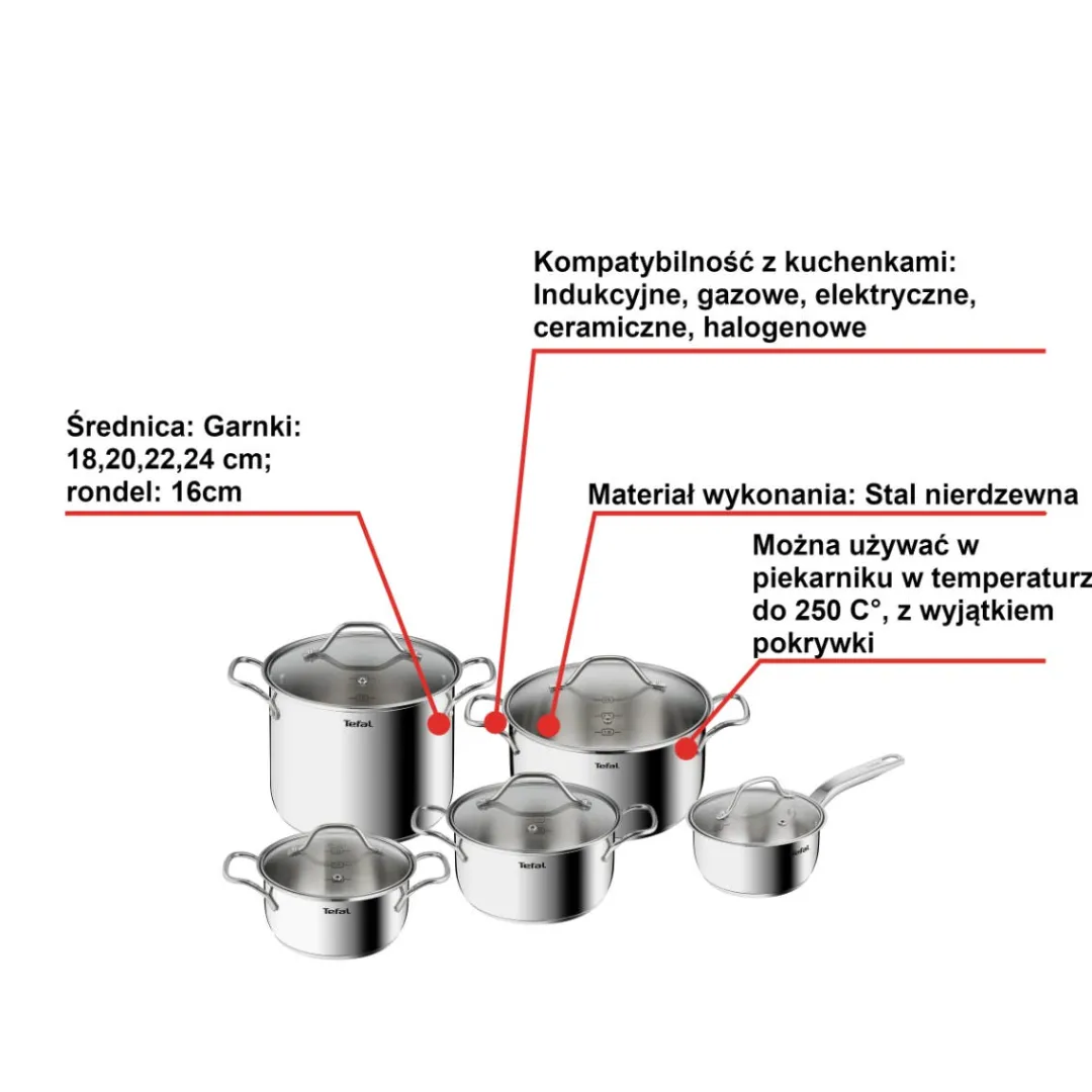 Zestaw garnków z pokrywkami TEFAL INTUITION - 10 elementów