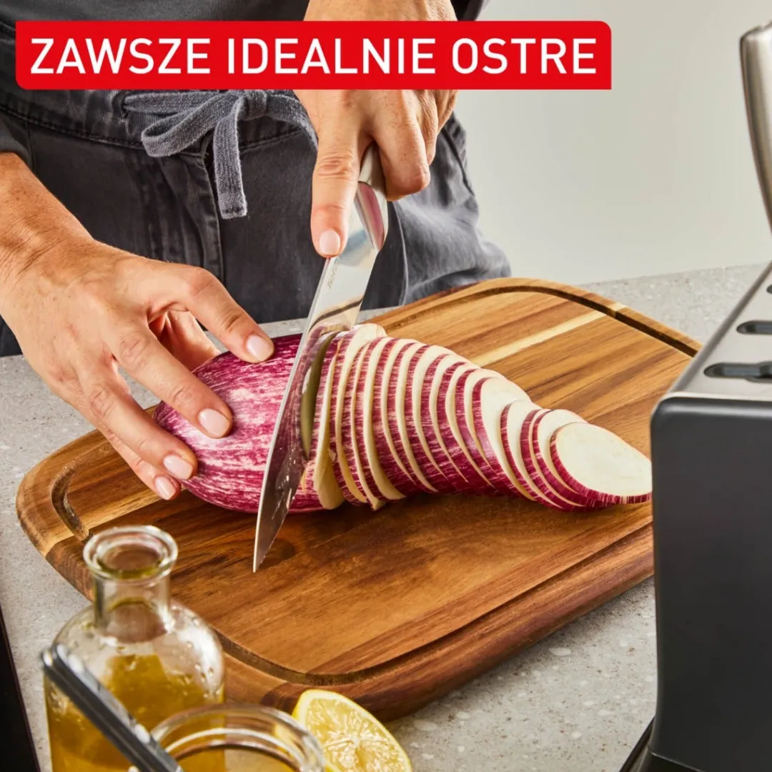 Zestaw 5 noży ze stali nierdzewnej oraz nożyczki TEFAL EverSharp Pro + blok z wbudowaną ostrzałką