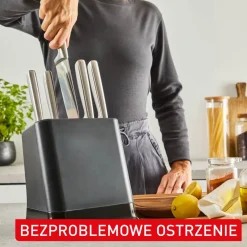 Zestaw 5 noży ze stali nierdzewnej oraz nożyczki TEFAL EverSharp Pro + blok z wbudowaną ostrzałką
