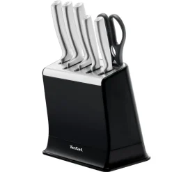 Zestaw 5 noży ze stali nierdzewnej oraz nożyczki TEFAL EverSharp Pro + blok z wbudowaną ostrzałką