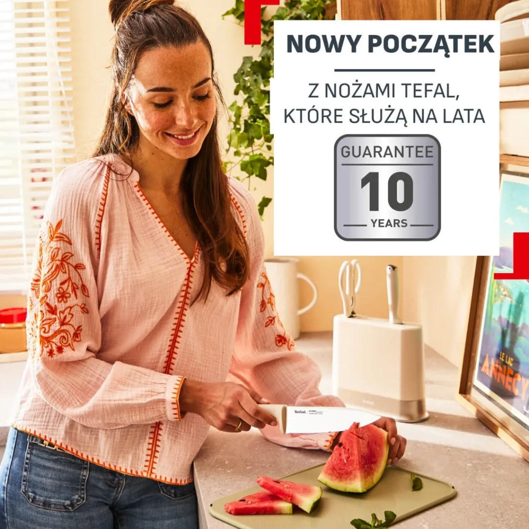 Zestaw 2 noży ze stali nierdzewnej oraz nożyczki TEFAL EverSharp Pro + blok z wbudowaną ostrzałką