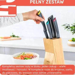 Zestaw 5 noży ze stali nierdzewnej TEFAL FRESH KITCHEN + drewniany blok