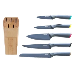 Zestaw 5 noży ze stali nierdzewnej TEFAL FRESH KITCHEN + drewniany blok