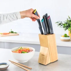 Zestaw 5 noży ze stali nierdzewnej TEFAL FRESH KITCHEN + drewniany blok