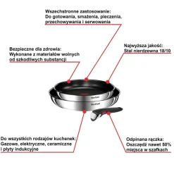 Zestaw patelni 24/28cm Tefal Ingenio Emotion + szklane pokrywki 24/28cm + zestaw akcesoriów kuchennych
